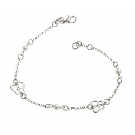 Bracelet argent rhodié 2,9g - papillons - perles SW - 18,5 cm