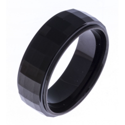 Bague tungstène - finition brillante - facettée - Black IP -  8mm - T 60 à 68