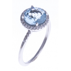 Bague argent rhodié 3,1g - zircons - bleu topaze - T 50 à 60