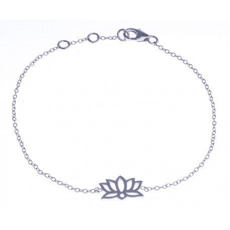 Bracelet argent rhodié 1,3g - "lotus" - 17+1+1cm