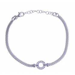 Bracelet argent rhodié 3,2g - "rond ajouré" - "zircons" - 17+3c