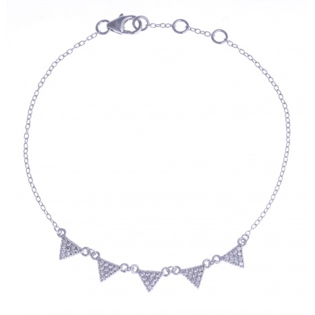 Bracelet argent rhodié 1,8g - "triangles" - zircons 17+1+1cm