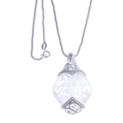 Collier argent rhodié 8,2g - quartz cristal - zircons - 45cm