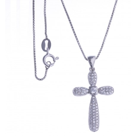 Collier argent rhodié 4,4g - "croix" zircons - 40cm