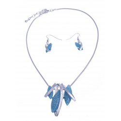 Parure fantaisie - collier résine bleue - 41+8 cm + boucles assorties