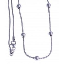 Collier argent rhodié 4,5g - "maille queue de renard et boules" - 43cm