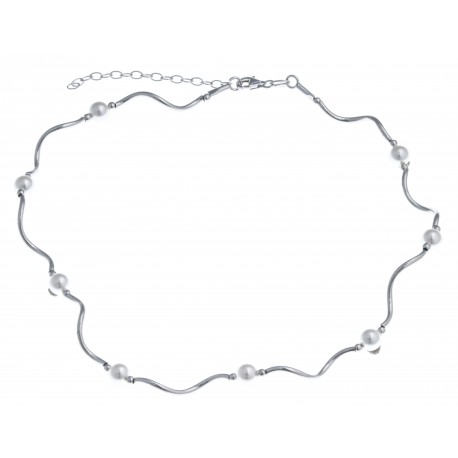 Collier argent rhodié 9g - torsadé - perles de swarovski - 35+5