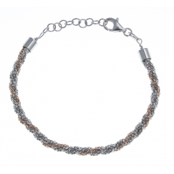 Bracelet en argent rhodié 4,7g - 2 tons rosé - blanc - 17+3 cm