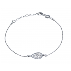 Bracelet argent rhodié 1,8g - goutte filigranée - 17+3cm