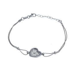 Bracelet argent rhodié 3g - coeur filigrané - 17+3cm