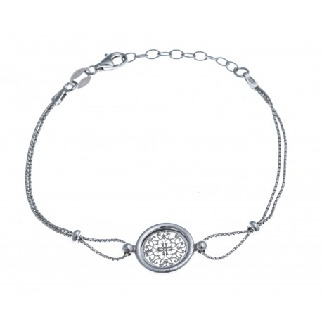 Bracelet argent rhodié 3,1g - rond filigranée - 17+3cm