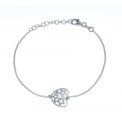 Bracelet argent rhodié 2,4g - cœur - 17+3cm