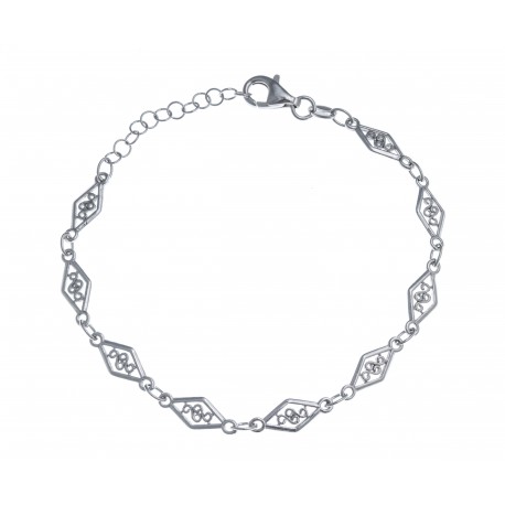 Bracelet argent rhodié  4g - losanges filigranés - 17+3cm