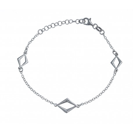 Bracelet argent rhodié 2,6g - 3 losanges - 17+3cm