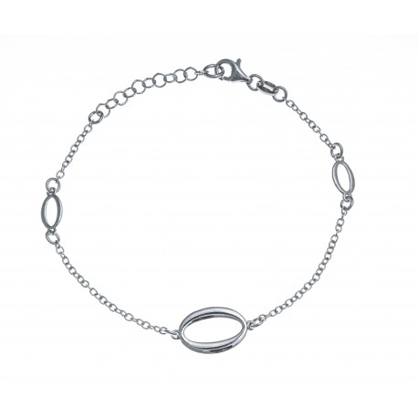 Bracelet argent rhodié 2,6g - 3 ovales - 17+3cm