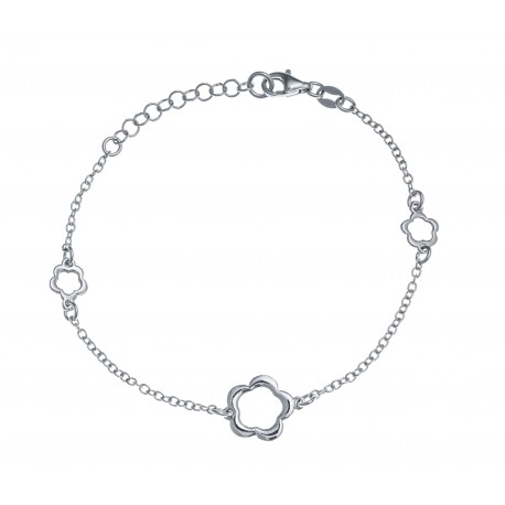 Bracelet argent rhodié 2,4g - 3 fleurs - 17+3cm