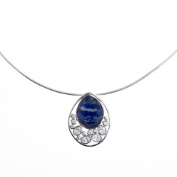 Collier argent rhodié 10g - zircons - lapis - 38+5cm