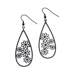 Boucles d'oreille  acier noir - fleurs