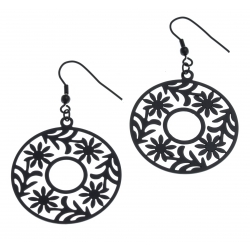 Boucles d'oreille  acier noir - fleurs