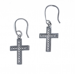 Boucles d'oreille argent rhodié 1,6g - croix