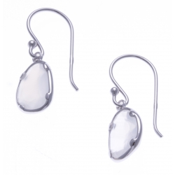 Boucles d'oreille argent rhodié 1,8g - calcedoine blanche