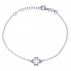 Bracelet argent rhodié 1,9g - trèfle - zircons - 17+3cm