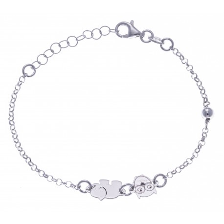 Bracelet argent rhodié 2,1g - enfant - chouette et éléphant - 14+3cm