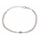 Bracelet argent rodié 3g - 3 tons rosé, doré et rhodié - 3 fils + boule - 17+3cm