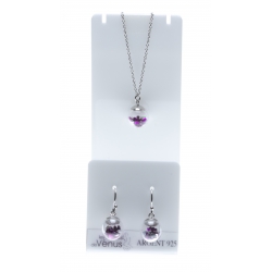 Set argent rhodié 3,4g collier 40+5cm - boucles d'oreille assorties - floating charms fushia