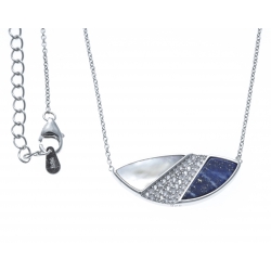 Collier argent rhodié 3,5g - lapis - nacre blanche - 40+5cm