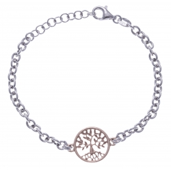 Bracelet argent rhodié 4,3g - arbre de vie - 2 noirs - rosé et rhodié - 17+3cm