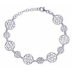 Bracelet argent rhodié 4g - ronds filigranés - 17+3cm