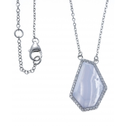 Collier argent rhodié, 4,6g - zircons - lace agate - 40+2,5+2,5cm