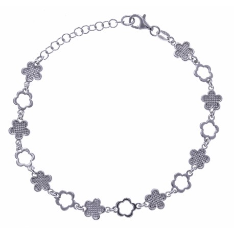 Bracelet argent rhodié 5,4g - fleurs - 17+3cm