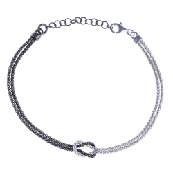 Bracelet argent rhodié 3,2g - "n?ud" - 2 tons noir et blanc - 17+3cm