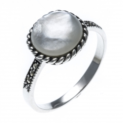 Bague argent rhodié 2g - marcassites - nacre blanche - T50 à60