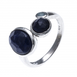 Bague argent rhodié 2,9g  - aquamarine - sodalite - T52 à T60