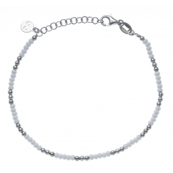 Bracelet argent rhodié 3,3g - perles argent et perles blanches - 17+3cm