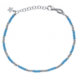 Bracelet argent rhodié 3,3g - perles argent et perles turquoises - 17+3cm