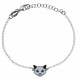 Bracelent argent rhodié 2g - enfant - chat noir et blanc - email - 14+3cm