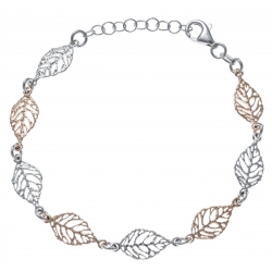 Bracelet argent rhodié 5,4g - 2 tons - rosé et rhodié - feuilles - 17+3cm