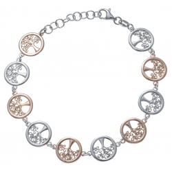 Bracelet argent rhodié 7,4g - 2 tons - rosé et rhodié - arbre de vie - 17+3cm