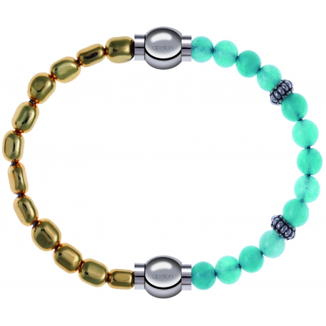 Apollon - Collection MiX Femme - hématite doré - diamètre 6mm - longueur 9,25cm + jade verte - composants acier - longue…