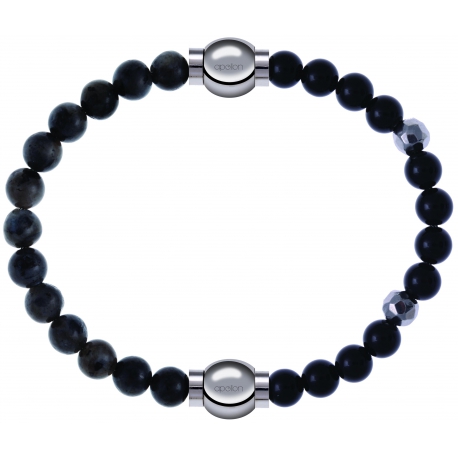 Apollon - Collection MiX Femme - labradorite - diamètre 6mm - longueur 9,25cm + onyx - composants acier - longueur 9,25c…