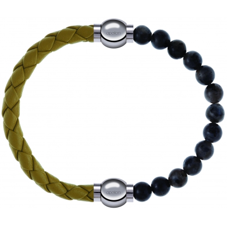 Apollon - Collection MiX Femme - cuir tressé italien jaune moutarde - diamètre 5mm - longueur 9,25cm + labradorite - dia…