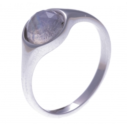 Bague argent rhodié 2,5g -  pierre de lune facetté - T50 à 60