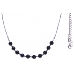 Collier argent rhodié 7,6g - 10 billes de 6mm en onyx - 40+7cm