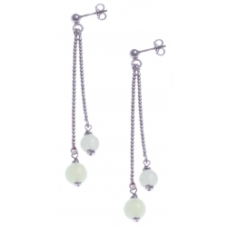 Boucles d'oreille argent rhodié 4,9g - 1 bille 6mm - 1 bille 8mm - pierre de lune - longueurs 4,5 et 6cm