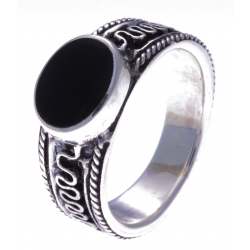 Bague argent 6,5g - finition vieillie - onyx - T50 à 60