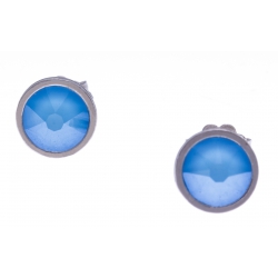 Boucles d'oreille argent rhodié 1,5g - cristaux de swarovski -  couleur bleu été - diamètre 7mm